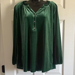 intro. Velvet Long-Sleeve Henley Top in Deep Green